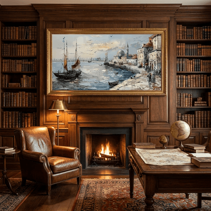 Hafen Stadtbild Klassisch – Gemälde