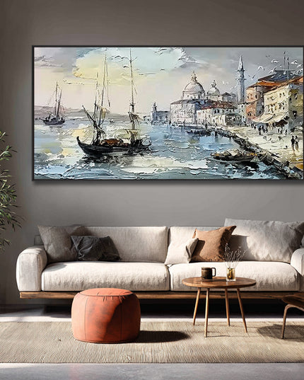 Hafen Stadtbild Klassisch – Gemälde