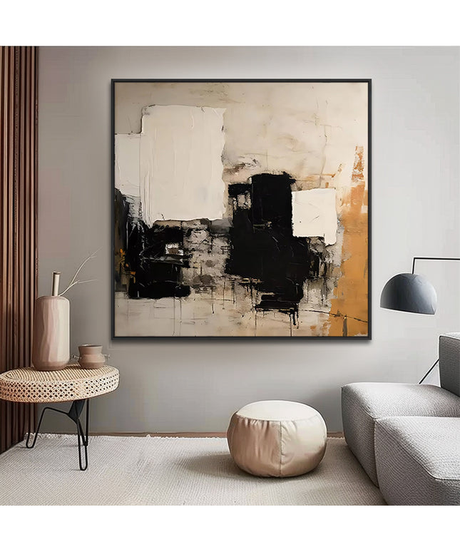 Schwarz Beige Abstrakt – Wandgemälde