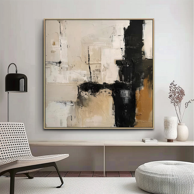 Schwarz Beige Abstrakt – Wandgemälde