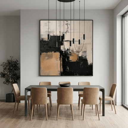 Schwarz Beige Abstrakt – Wandgemälde