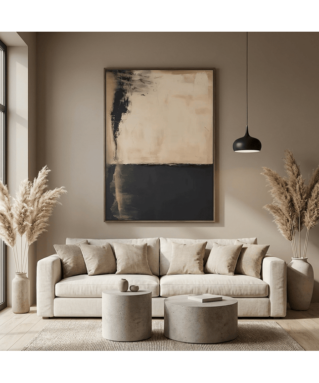 Beige Schwarz Minimal – Wandbild