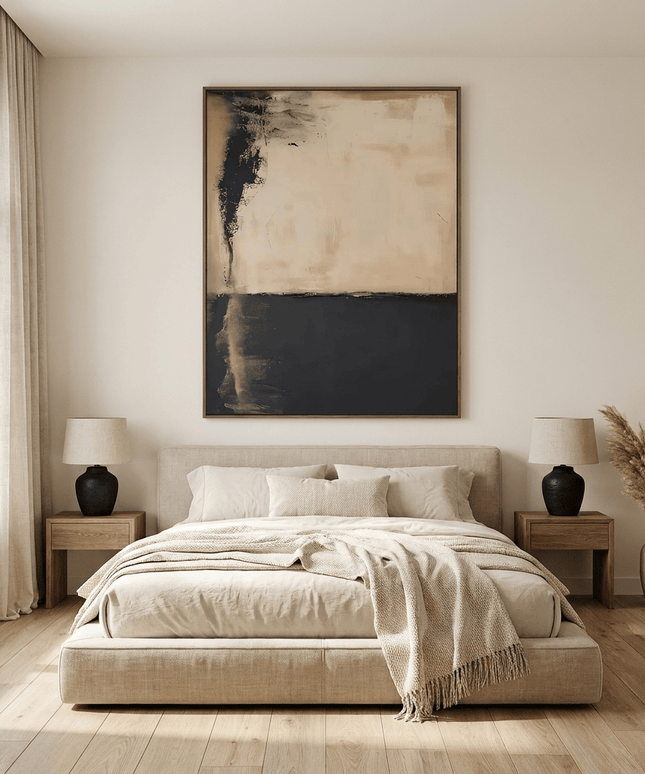 Beige Schwarz Minimal – Wandbild