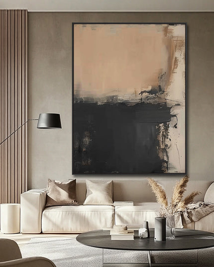 Beige Schwarz Minimal – Wandbild