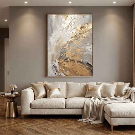 White Gold Abstract Swirl – Painting