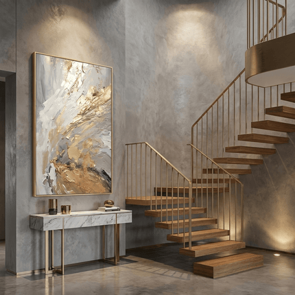 White Gold Abstract Swirl – Painting
