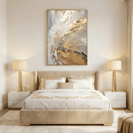White Gold Abstract Swirl – Painting