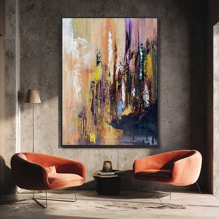 Lila Orange Abstrakt – Buntes Gemälde
