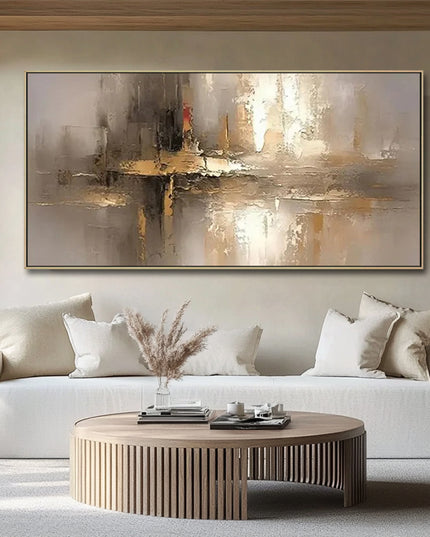 Gold Beige Abstrakt Horizontal – Gemälde