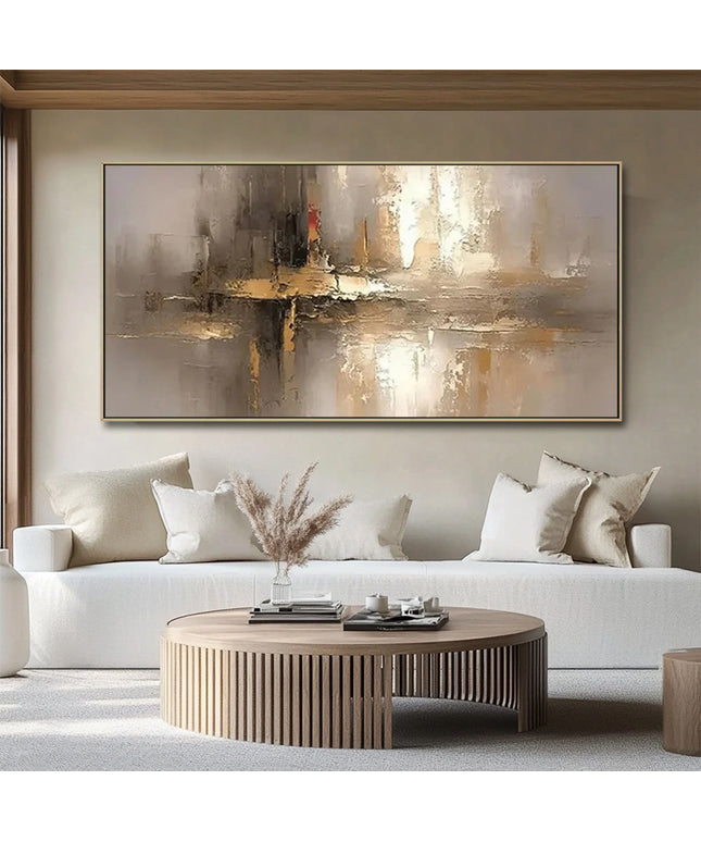 Gold Beige Abstrakt Horizontal – Gemälde