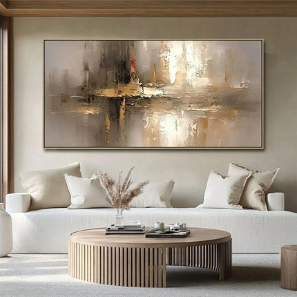 Gold Beige Abstrakt Horizontal – Gemälde