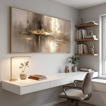 Gold Beige Abstrakt Horizontal – Gemälde