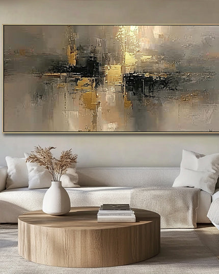 Gold Beige Abstrakt Horizontal – Gemälde