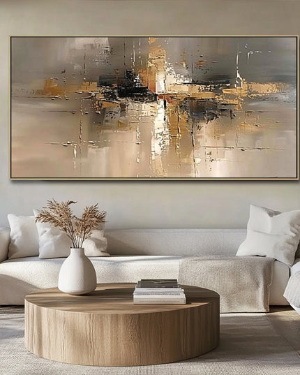 Gold Beige Abstrakt Horizontal – Gemälde