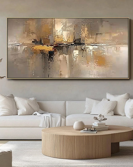 Gold Beige Abstrakt Horizontal – Gemälde