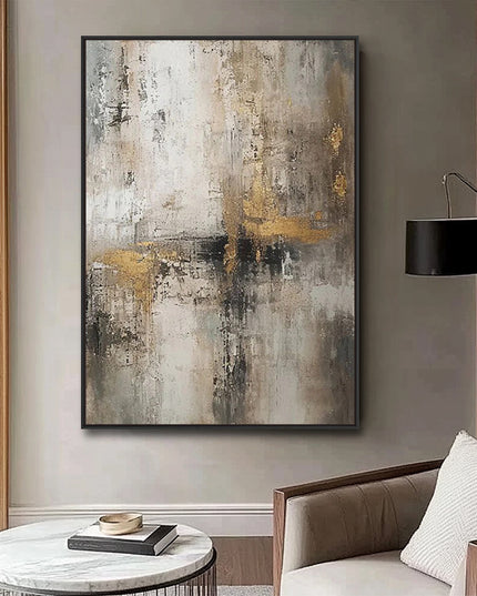 Grau Gold Abstrakt – Wandgemälde