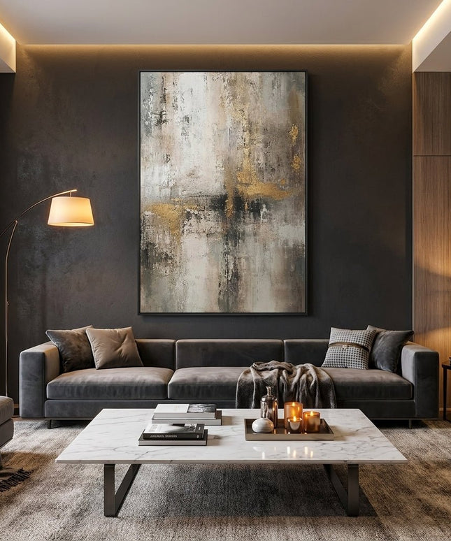 Grau Gold Abstrakt – Wandgemälde – NYCP-363