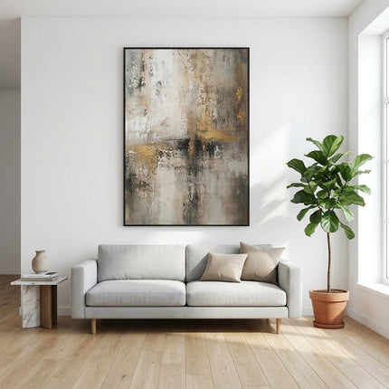 Grau Gold Abstrakt – Wandgemälde