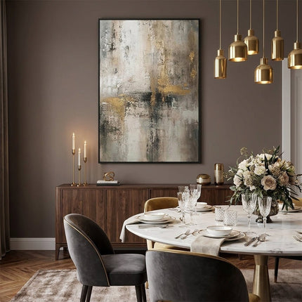 Grau Gold Abstrakt – Wandgemälde