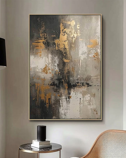 Grau Gold Abstrakt – Wandgemälde