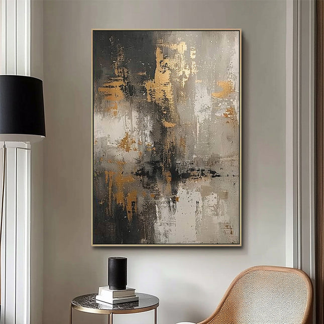 Grau Gold Abstrakt – Wandgemälde