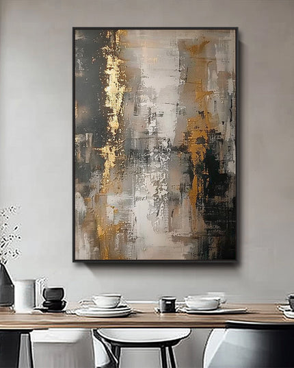 Grau Gold Abstrakt – Wandgemälde