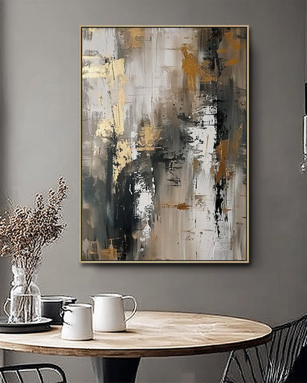 Grau Gold Abstrakt – Wandgemälde