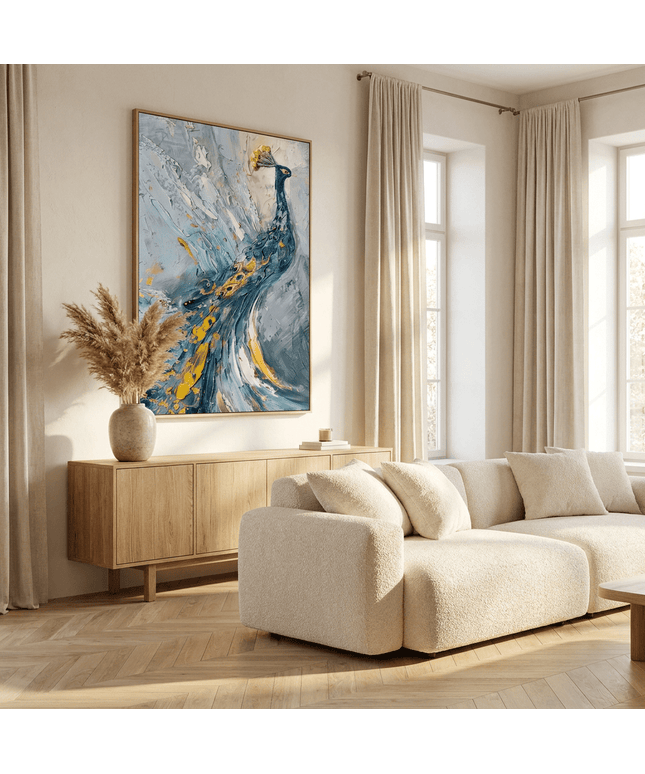 Blauer Pfau Gold – Wandgemälde