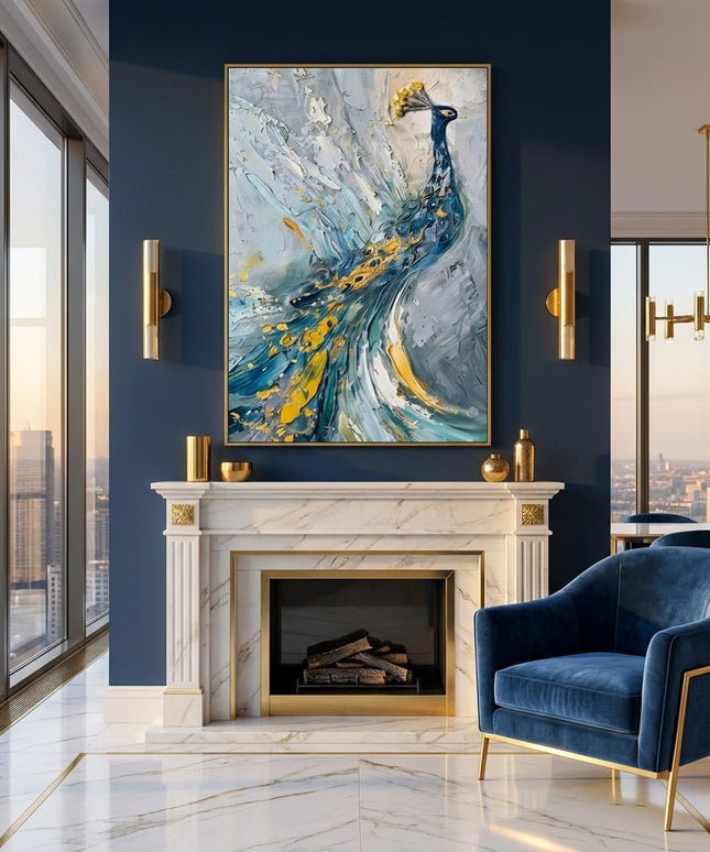 Blauer Pfau Gold – Wandgemälde