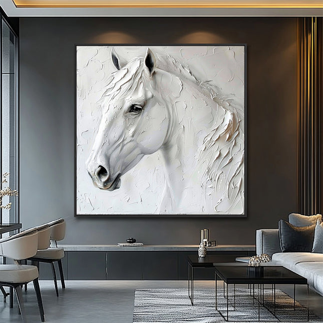 Weisses Pferd Portrait 3D – Wandgemälde