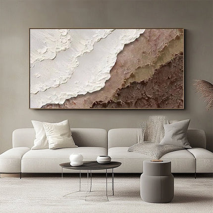 Weiss Rosa Sand Abstrakt Panorama – Wandgemälde