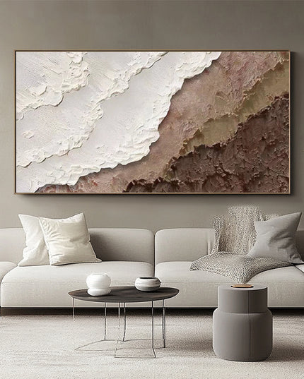 Weiss Rosa Sand Abstrakt Panorama – Wandgemälde