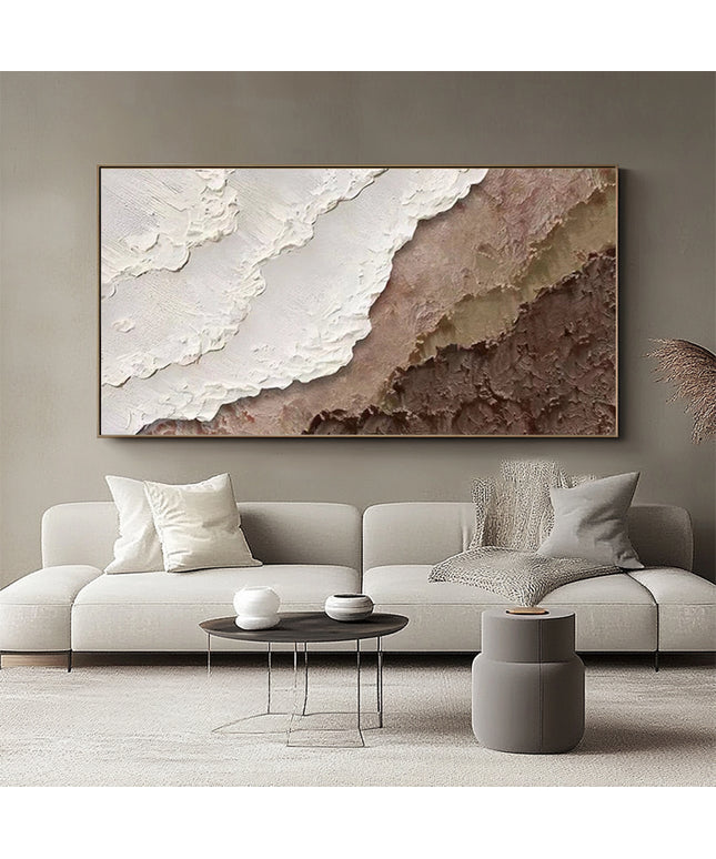 Weiss Rosa Sand Abstrakt Panorama – Wandgemälde