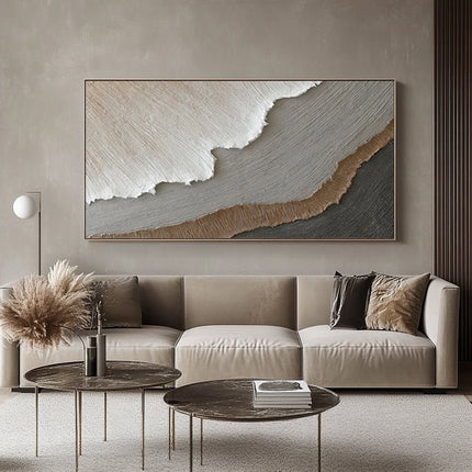 Weiss Rosa Sand Abstrakt Panorama – Wandgemälde