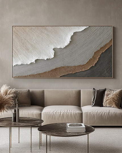 Weiss Rosa Sand Abstrakt Panorama – Wandgemälde