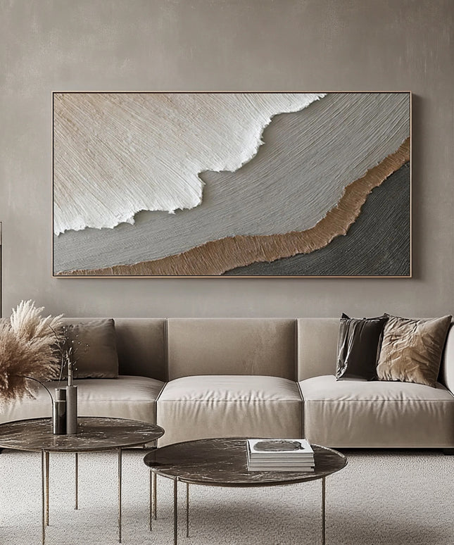 Weiss Rosa Sand Abstrakt Panorama – Wandgemälde