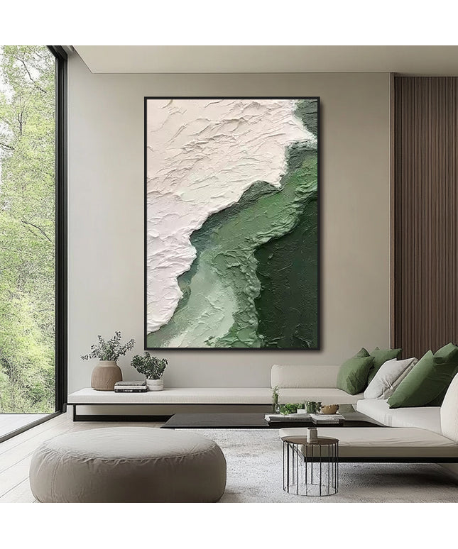 Grün Weiss Welle Abstrakt – Wandgemälde