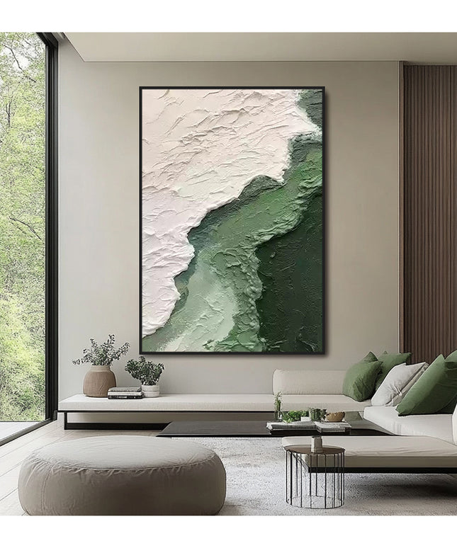 Grün Weiss Welle Abstrakt – Wandgemälde