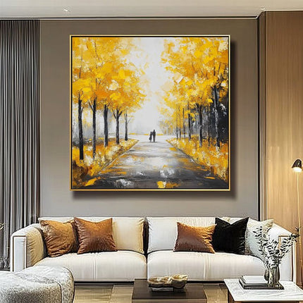 Herbstbäume Allee Paar – Wandgemälde