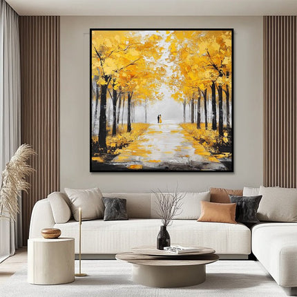 Herbstbäume Allee Paar – Wandgemälde