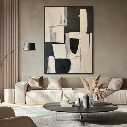 Schwarz Beige Abstrakt Bold – Wandgemälde