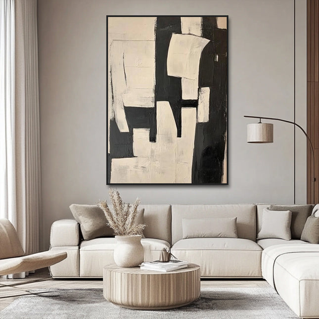 Schwarz Beige Abstrakt Bold – Wandgemälde