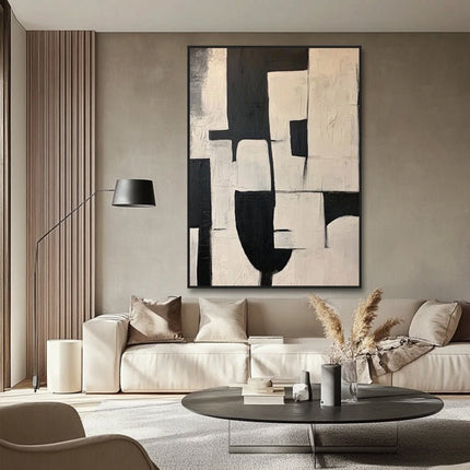 Schwarz Beige Abstrakt Bold – Wandgemälde