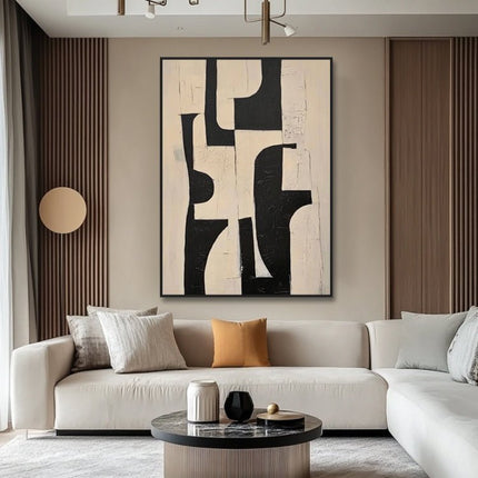 Schwarz Beige Abstrakt Bold – Wandgemälde