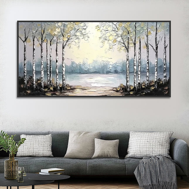 Nebel-Wald am See – Wandgemälde