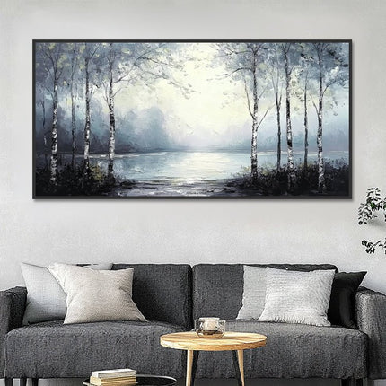 Nebel-Wald am See – Wandgemälde