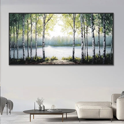Nebel-Wald am See – Wandgemälde