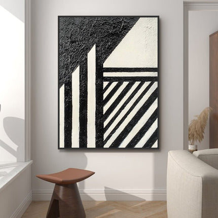 Schwarz Weiss Geometrisch Struktur – Wandgemälde