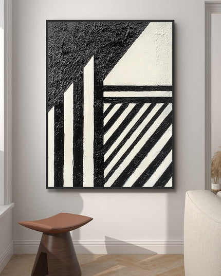 Schwarz Weiss Geometrisch Struktur – Wandgemälde