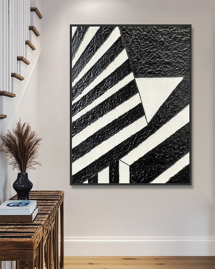 Schwarz Weiss Geometrisch Struktur – Wandgemälde